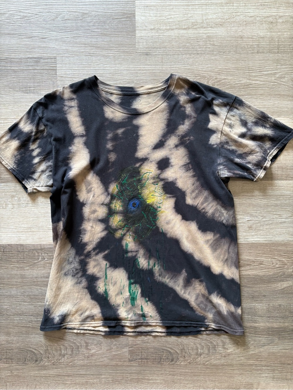 Custom Hand Painted Bleach Dye T-Shirt XL Men's Abstract Eye Acid Wash